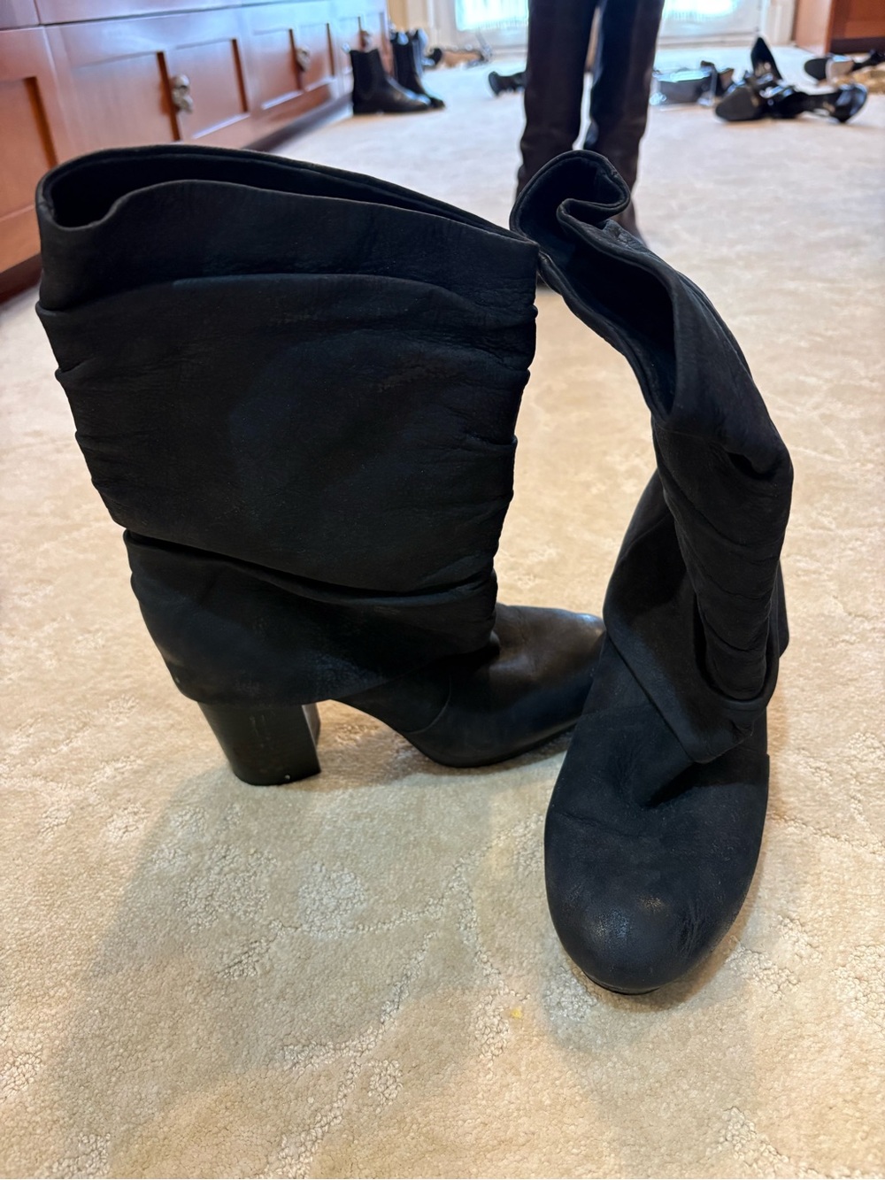 Vince Camuto Black Slouchy Mid-Calf Block-Heel Boots